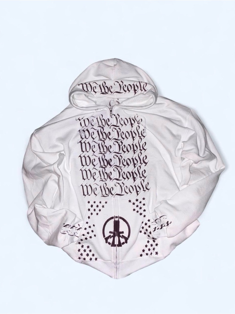 Custom Hand-made White Zip-Up ‘We The People’ mens Hoodie